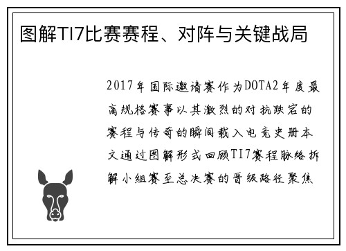 图解TI7比赛赛程、对阵与关键战局